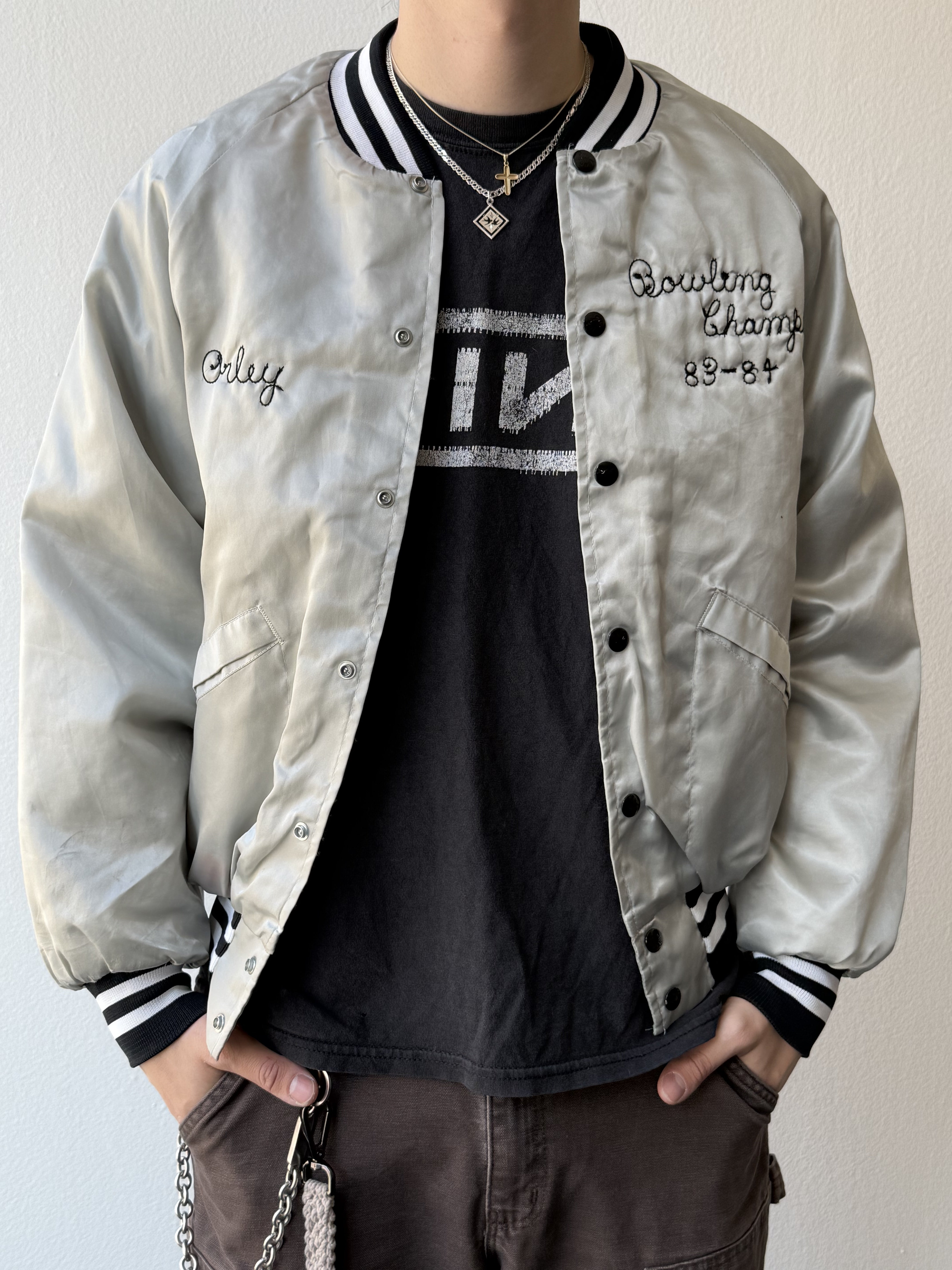 Vintage 1980s “Wonders” Satin Varsity Bomber Jacket - size M
