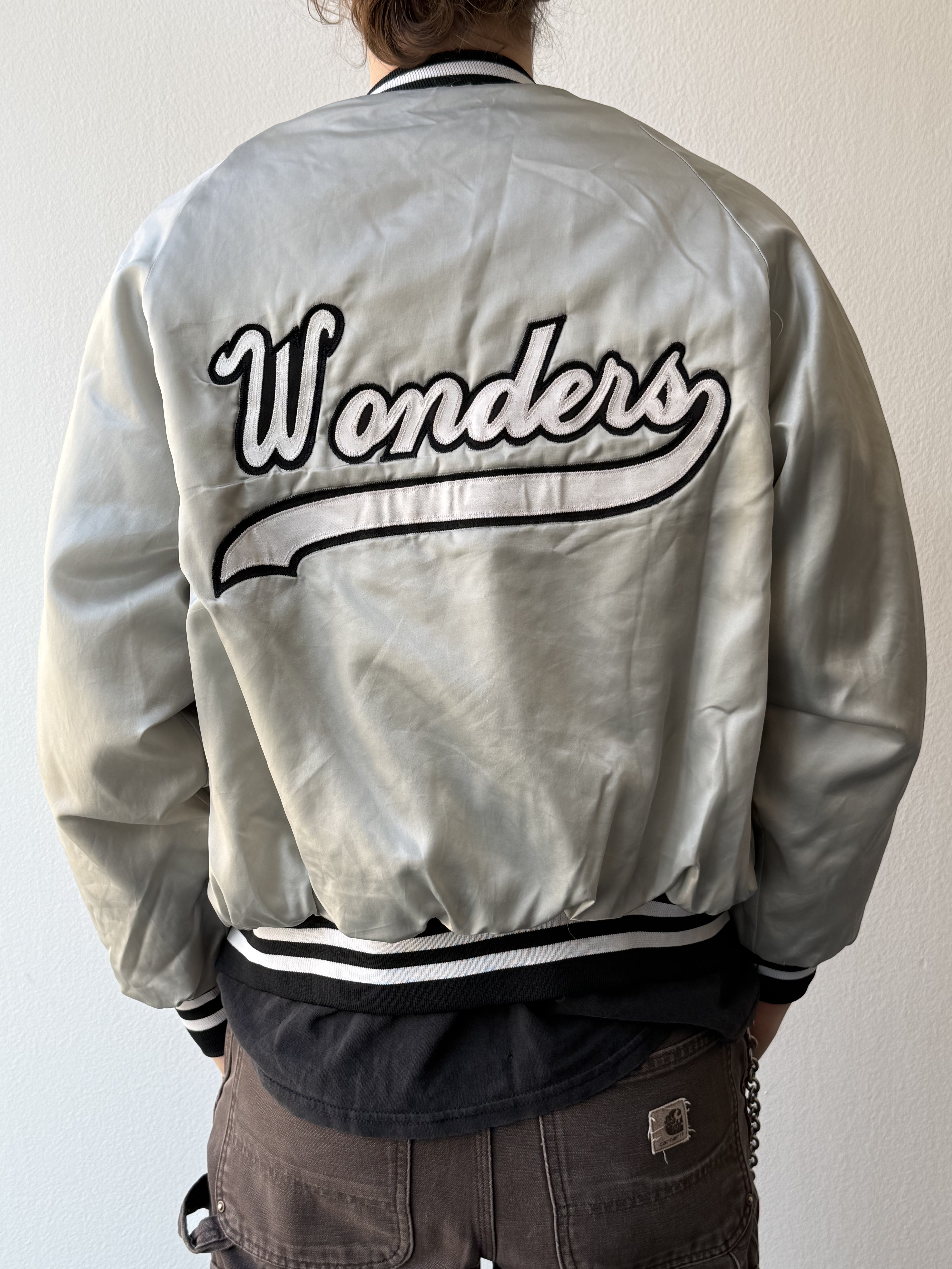 Vintage 1980s “Wonders” Satin Varsity Bomber Jacket - size M