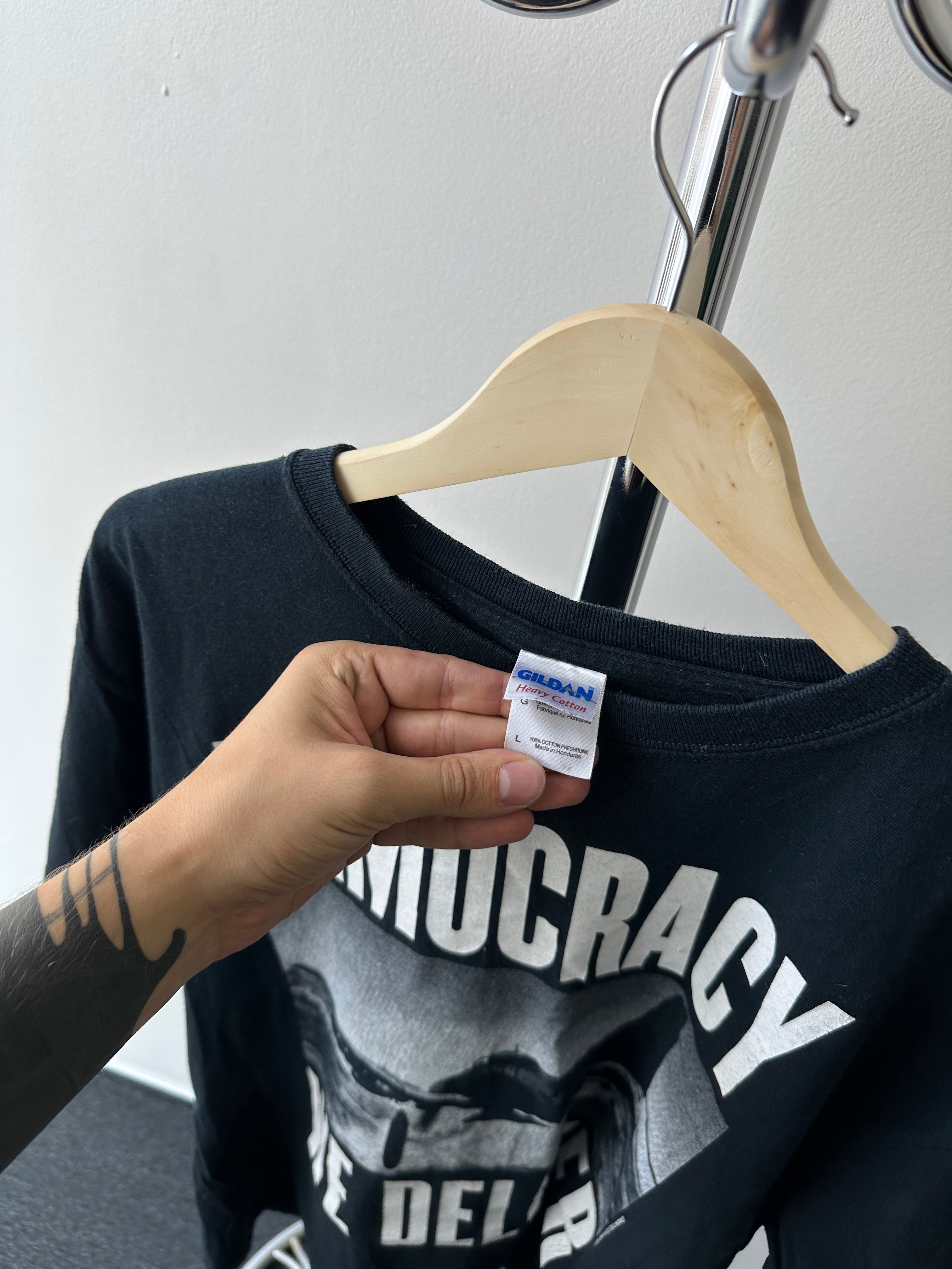 Vintage “Democracy We Deliver” John Yates / Steelworks T-Shirt - size L