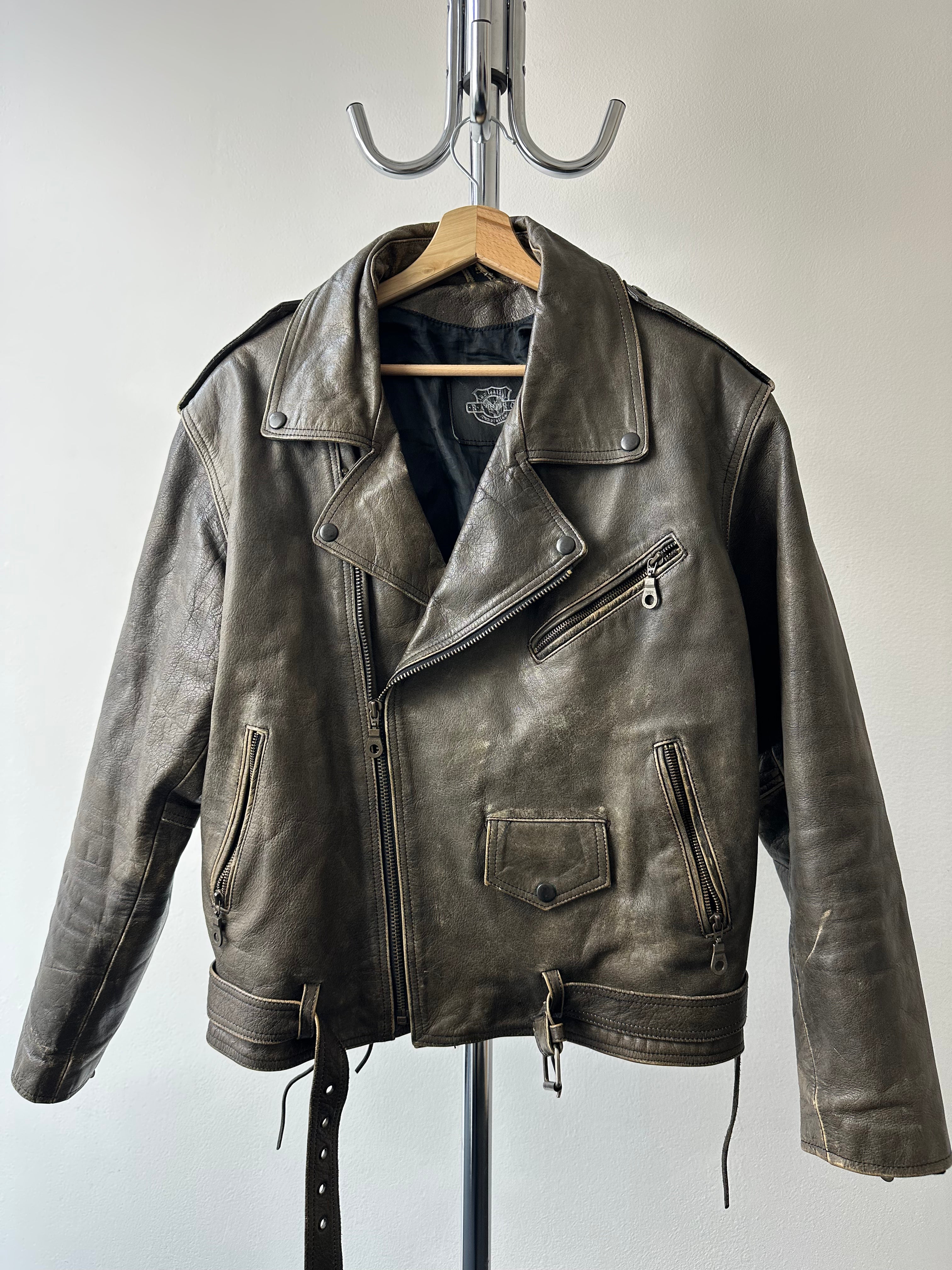 Vintage 1980s/90s  Distressed Leather Biker Jacket - size L