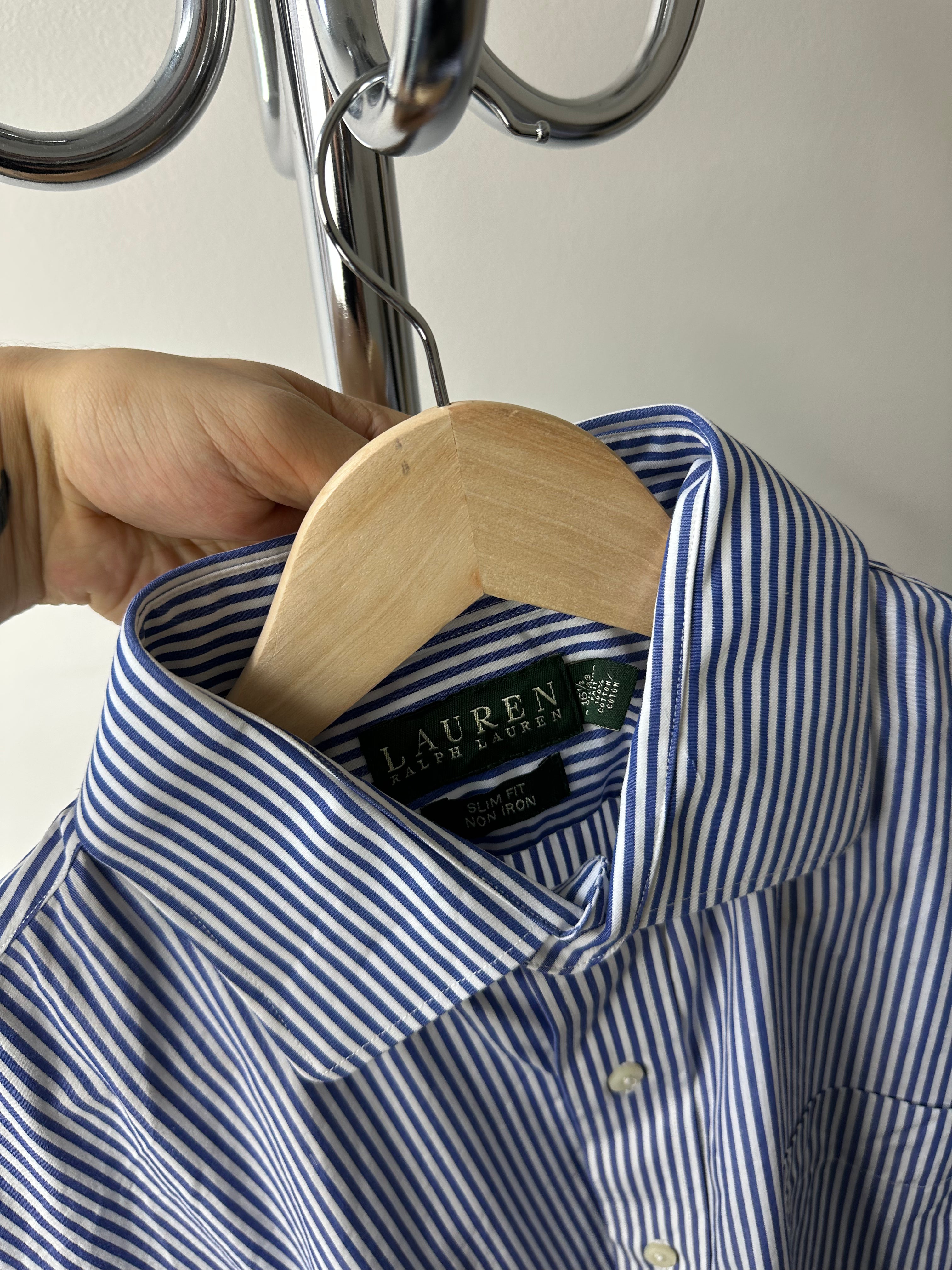 Vintage Ralph Lauren Blue Striped Shirt - size L