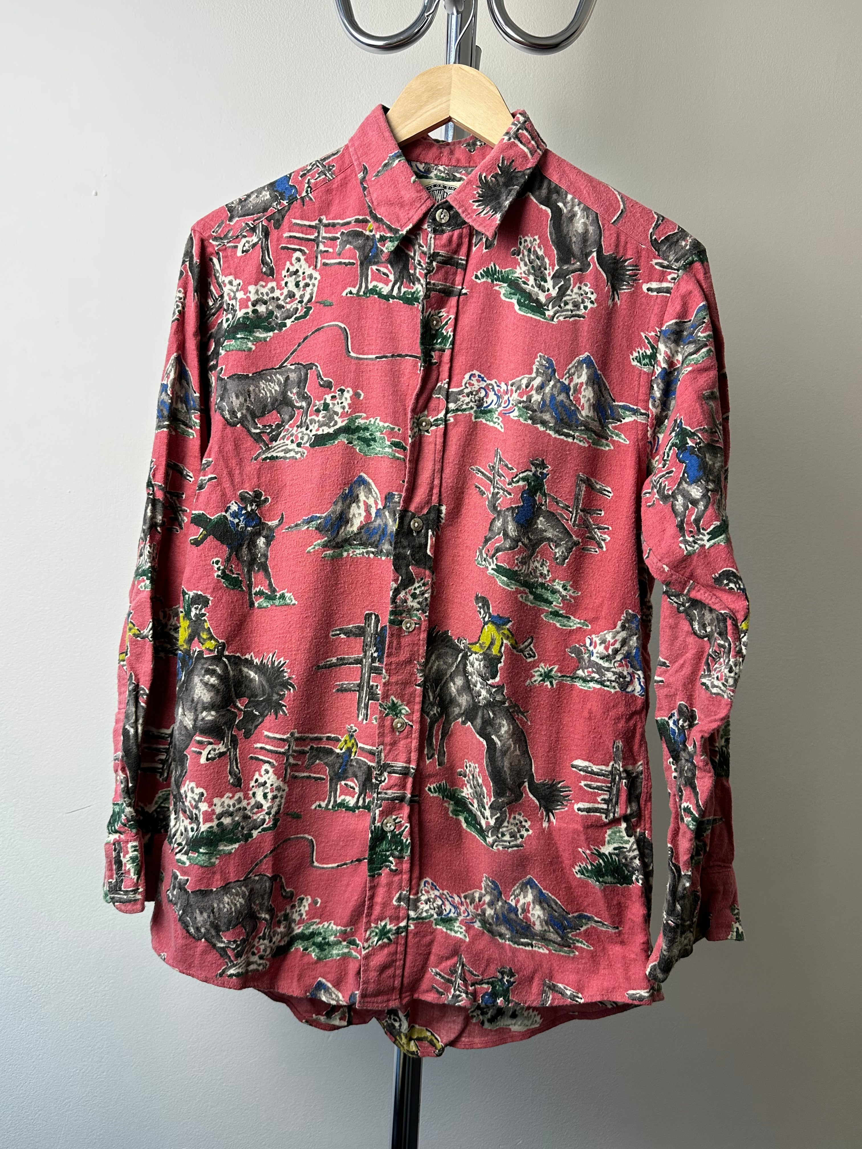 Vintage 1990s Shadow Boxer Western Cowboy Print Shirt "Made in USA" - size S