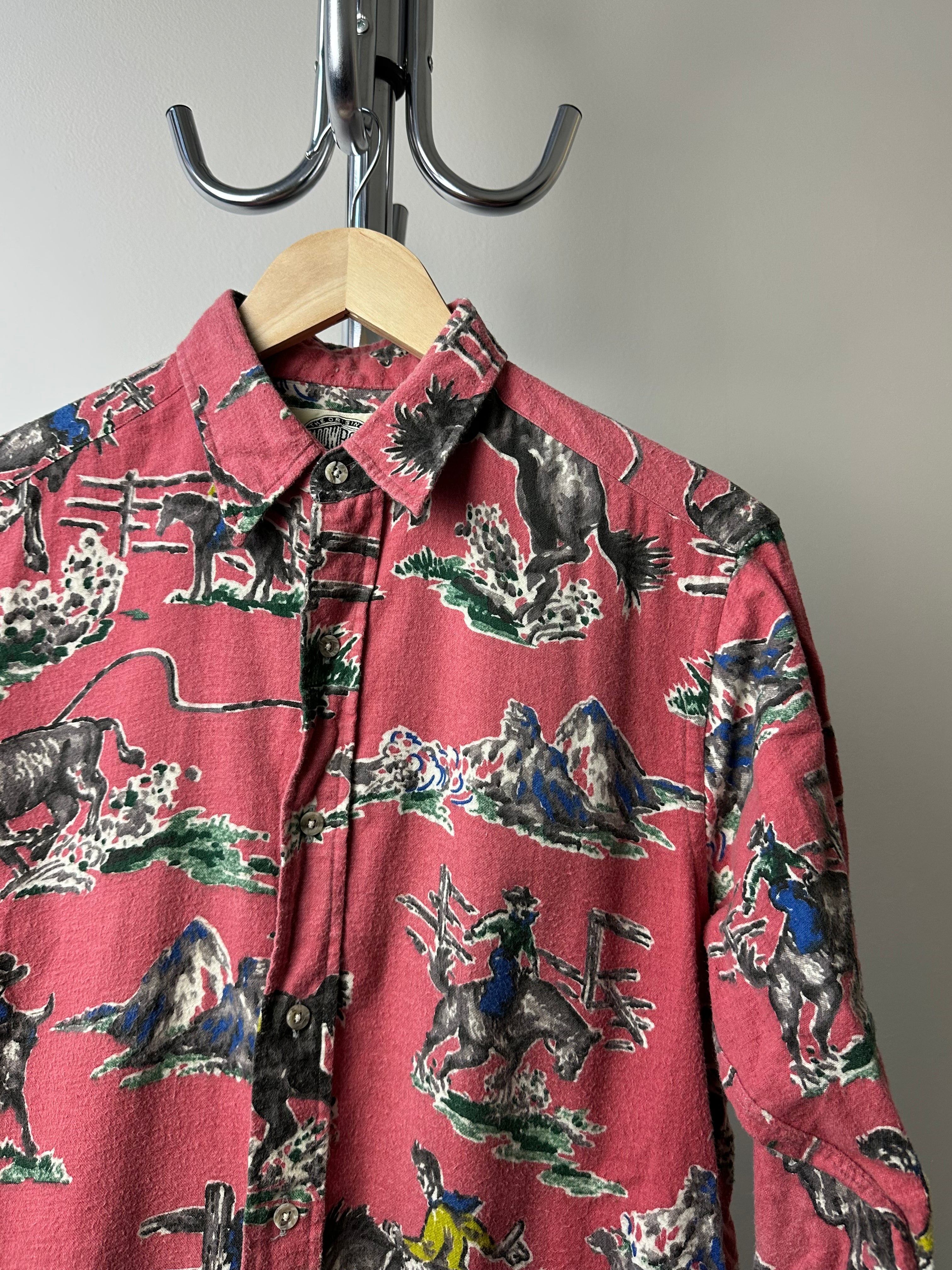 Vintage 1990s Shadow Boxer Western Cowboy Print Shirt "Made in USA" - size S