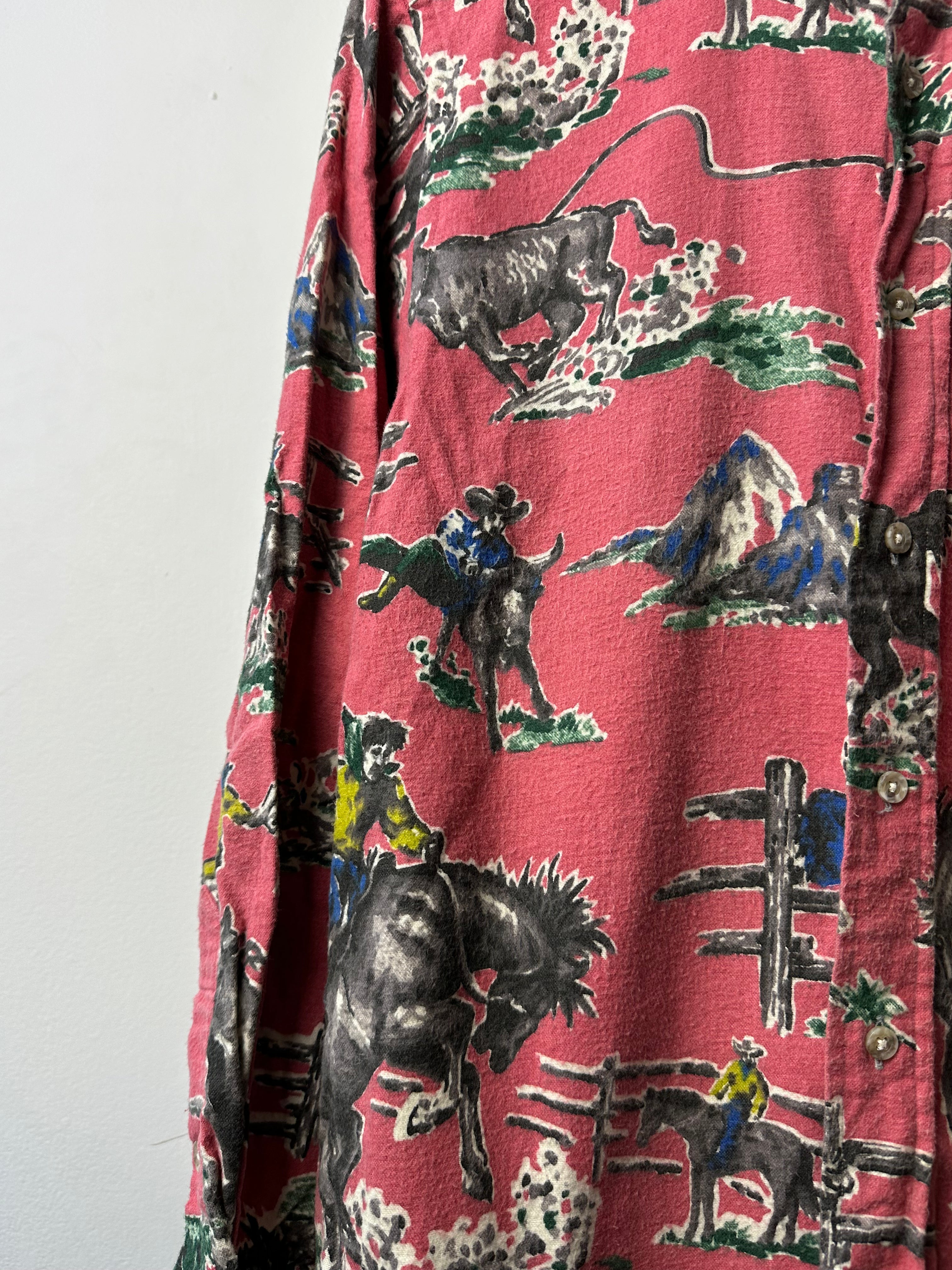 Vintage 1990s Shadow Boxer Western Cowboy Print Shirt "Made in USA" - size S