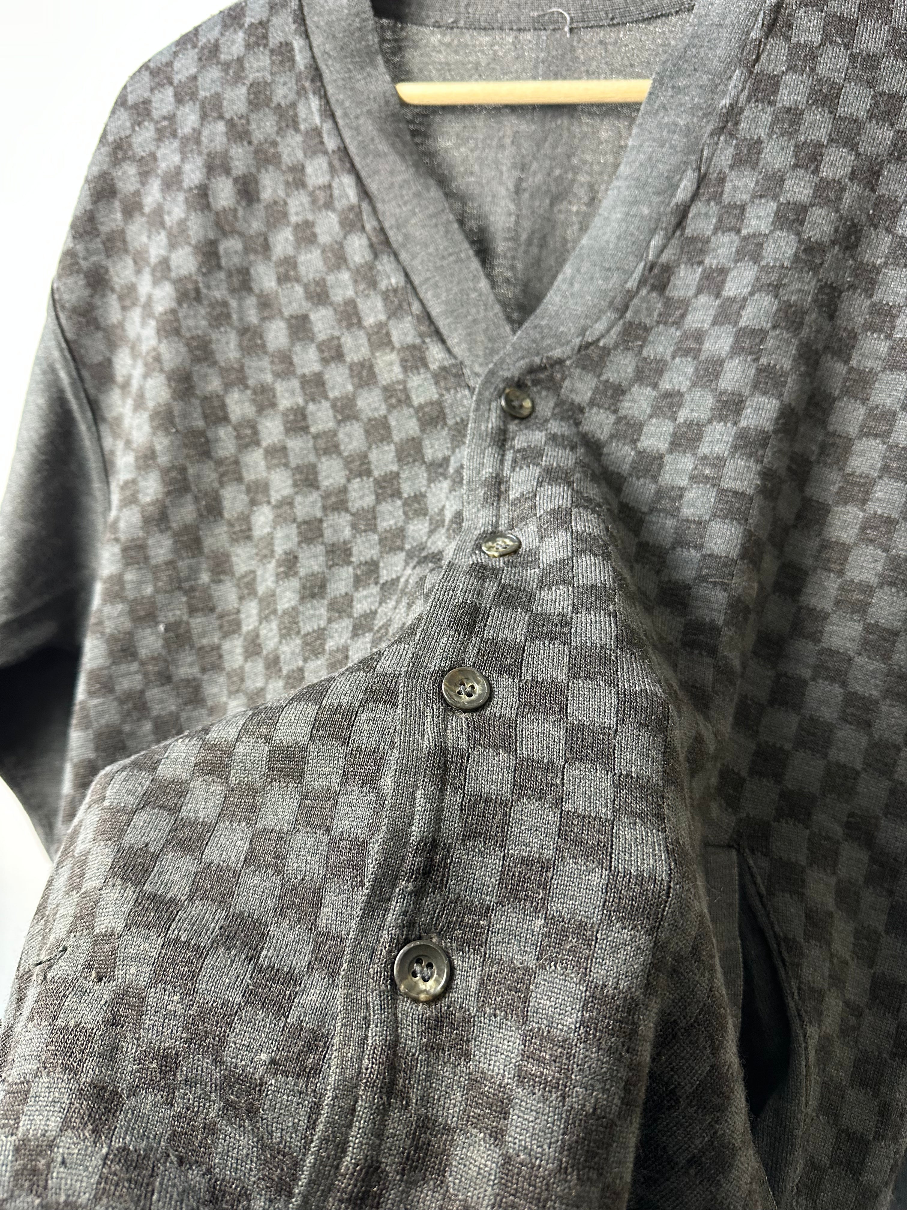 Vintage 1990s Grey Checkered Knit Cardigan - size L
