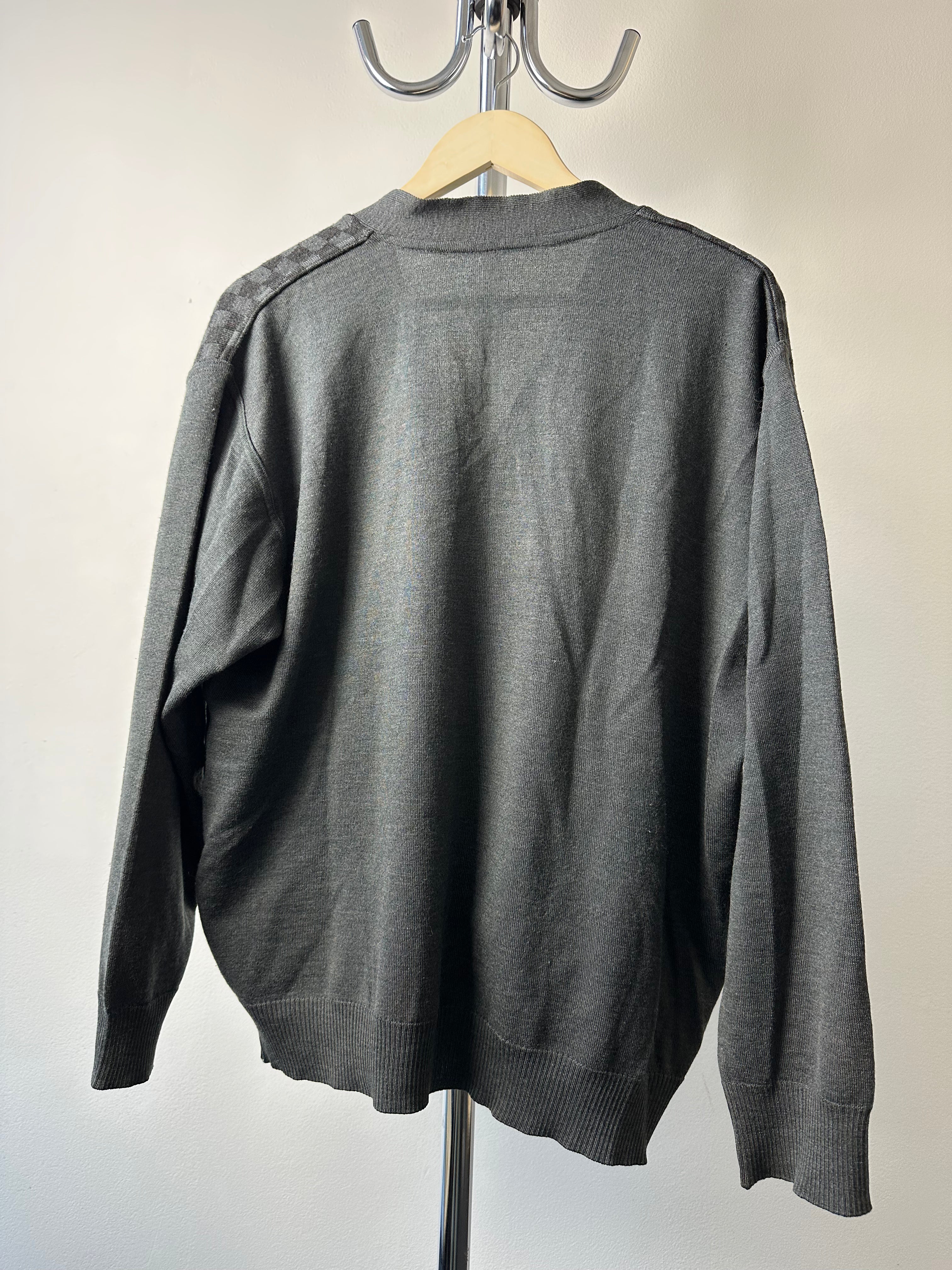 Vintage 1990s Grey Checkered Knit Cardigan - size L