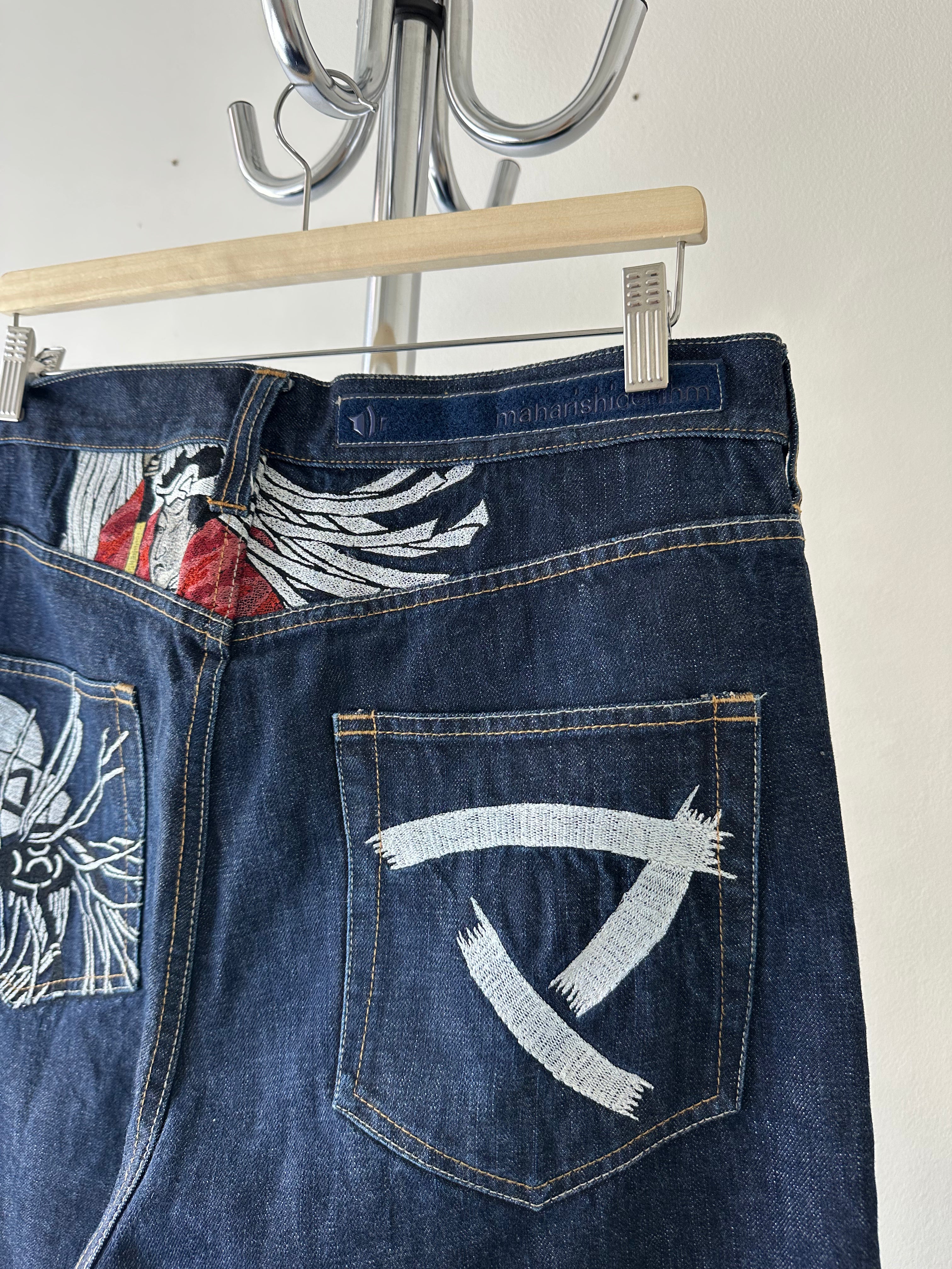Maharishi "Samurai"Embroidered Raw Denim Pants - size 32x32