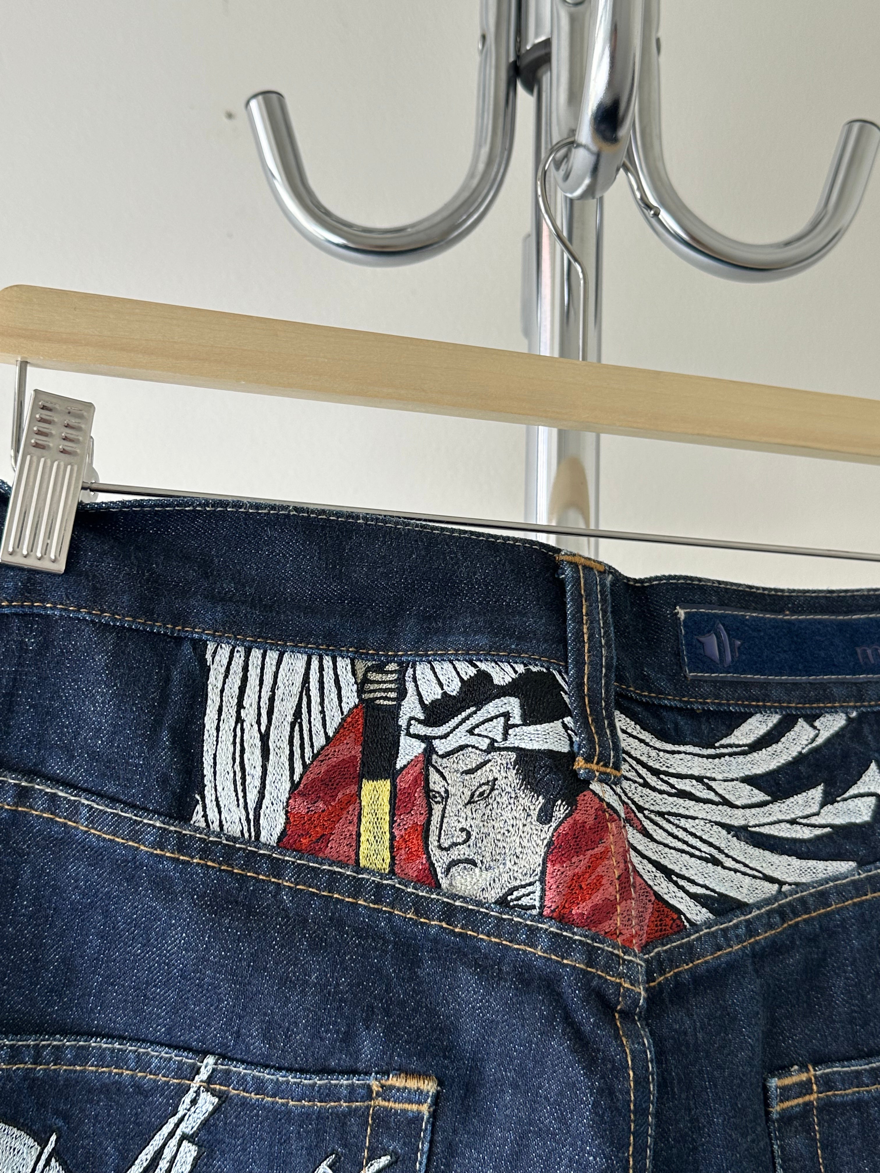 Maharishi "Samurai"Embroidered Raw Denim Pants - size 32x32