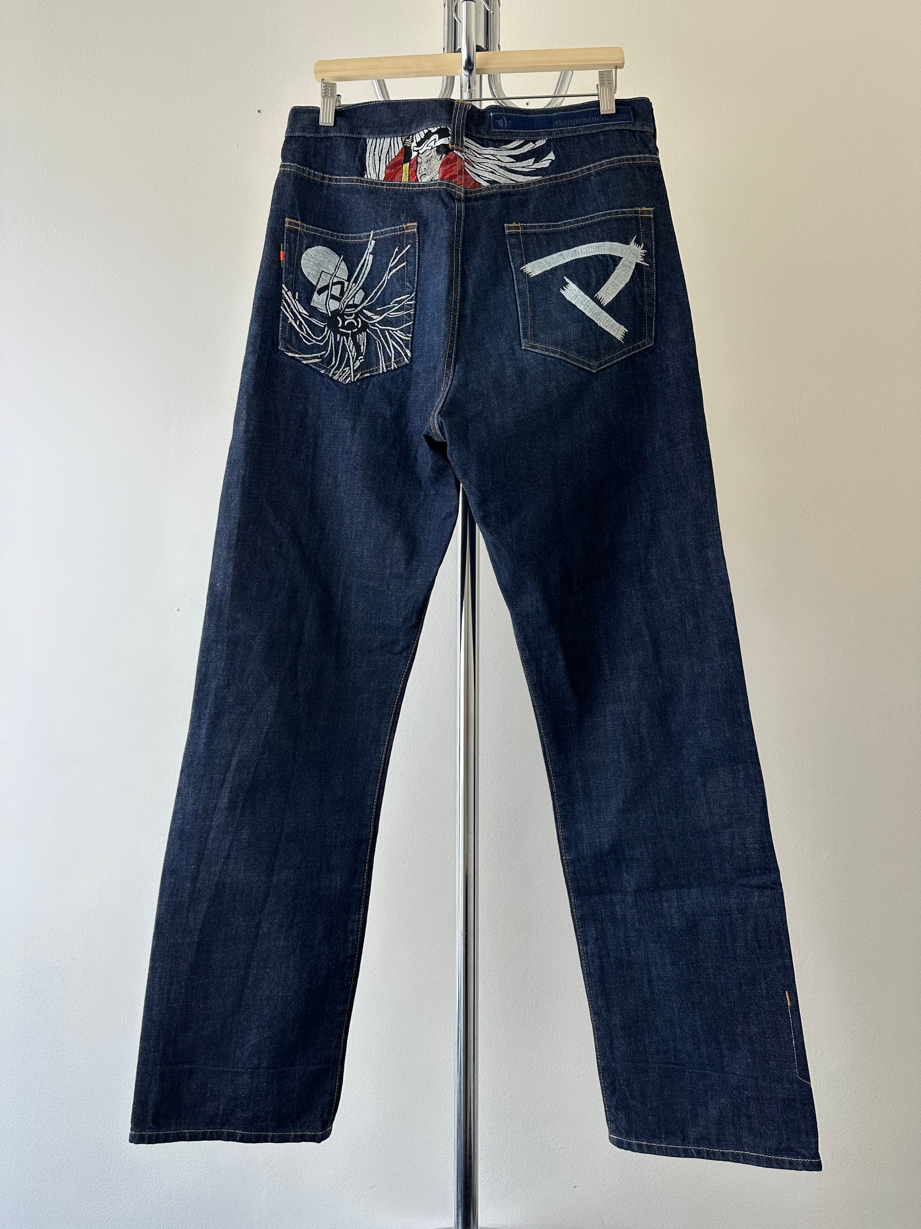 Maharishi "Samurai"Embroidered Raw Denim Pants - size 32x32
