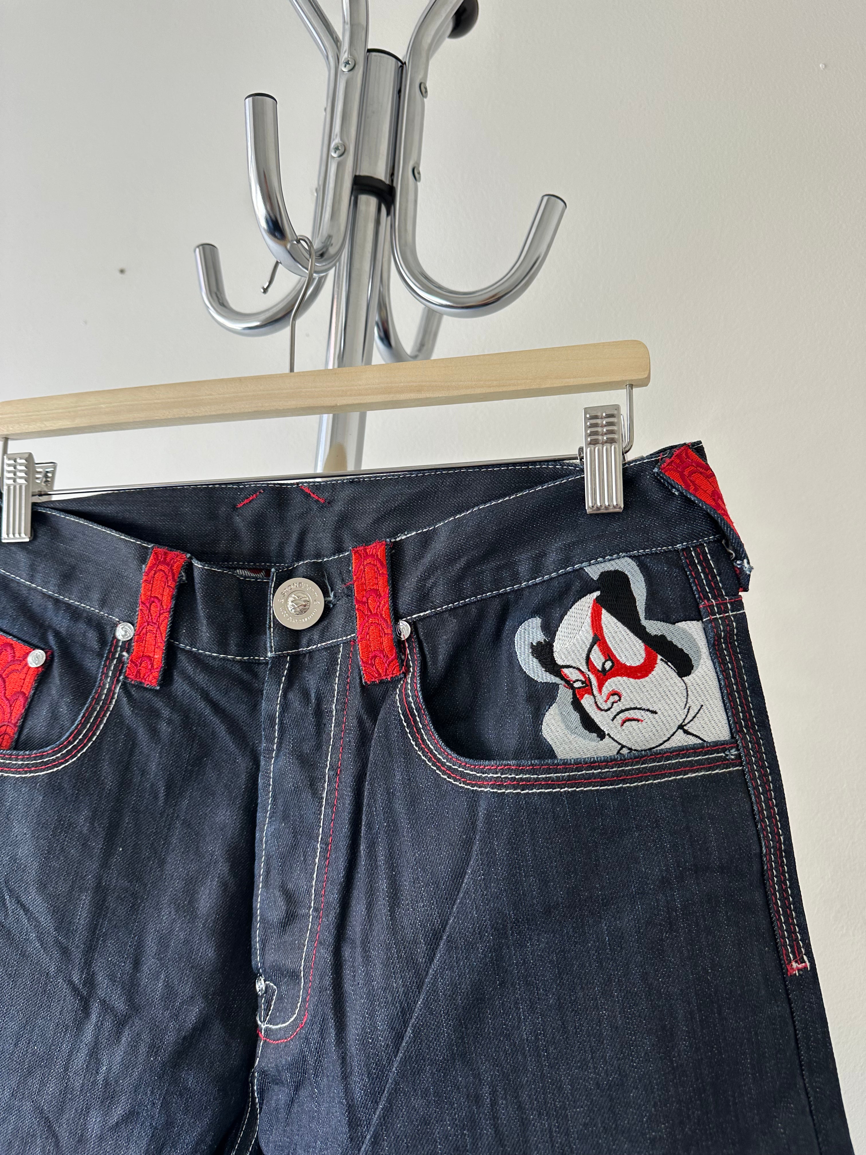 Vintage S2ONE’d Denim “Kabuki” Embroidered Jeans - size 34 x 32