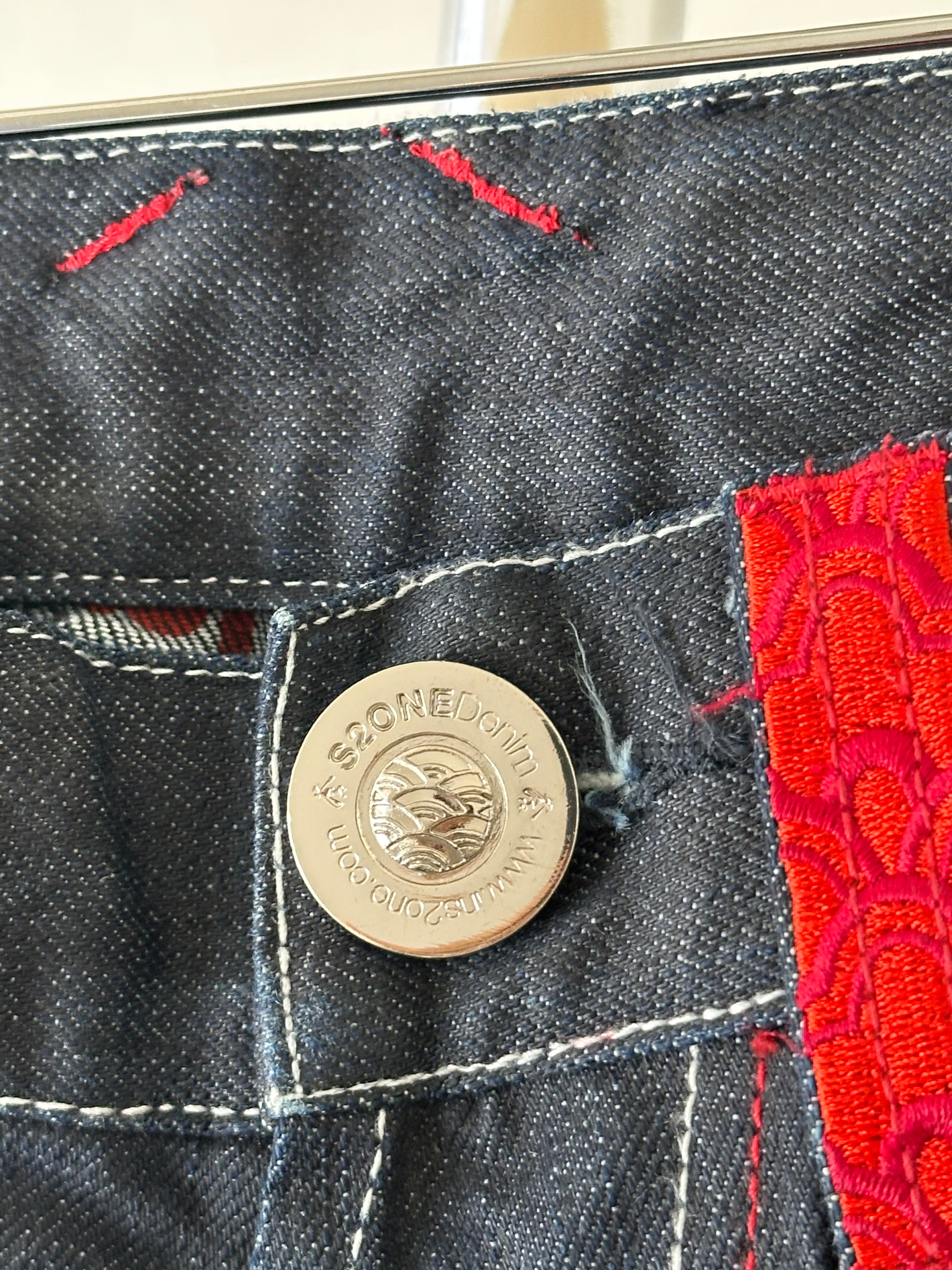Vintage S2ONE’d Denim “Kabuki” Embroidered Jeans - size 34 x 32