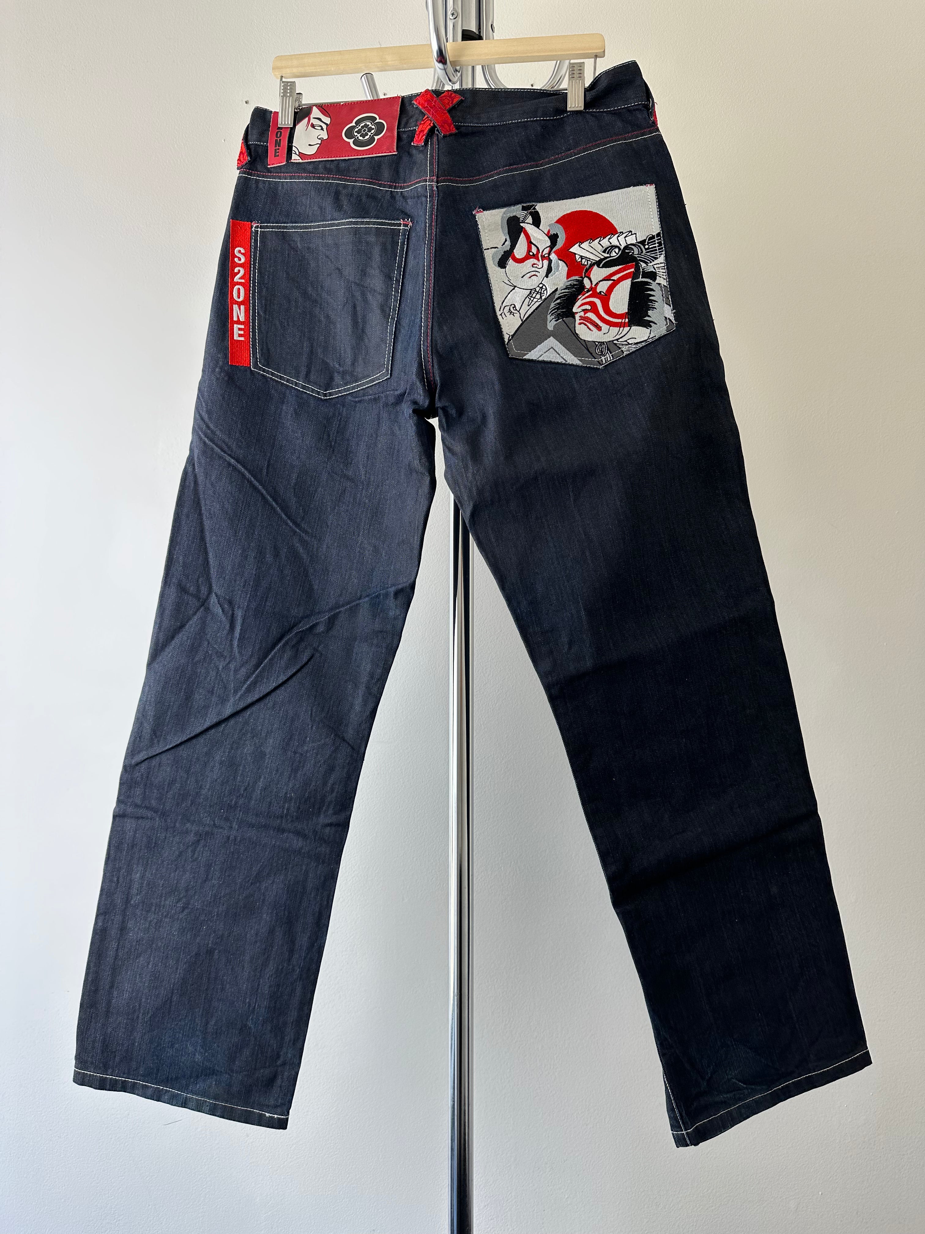 Vintage S2ONE’d Denim “Kabuki” Embroidered Jeans - size 34 x 32